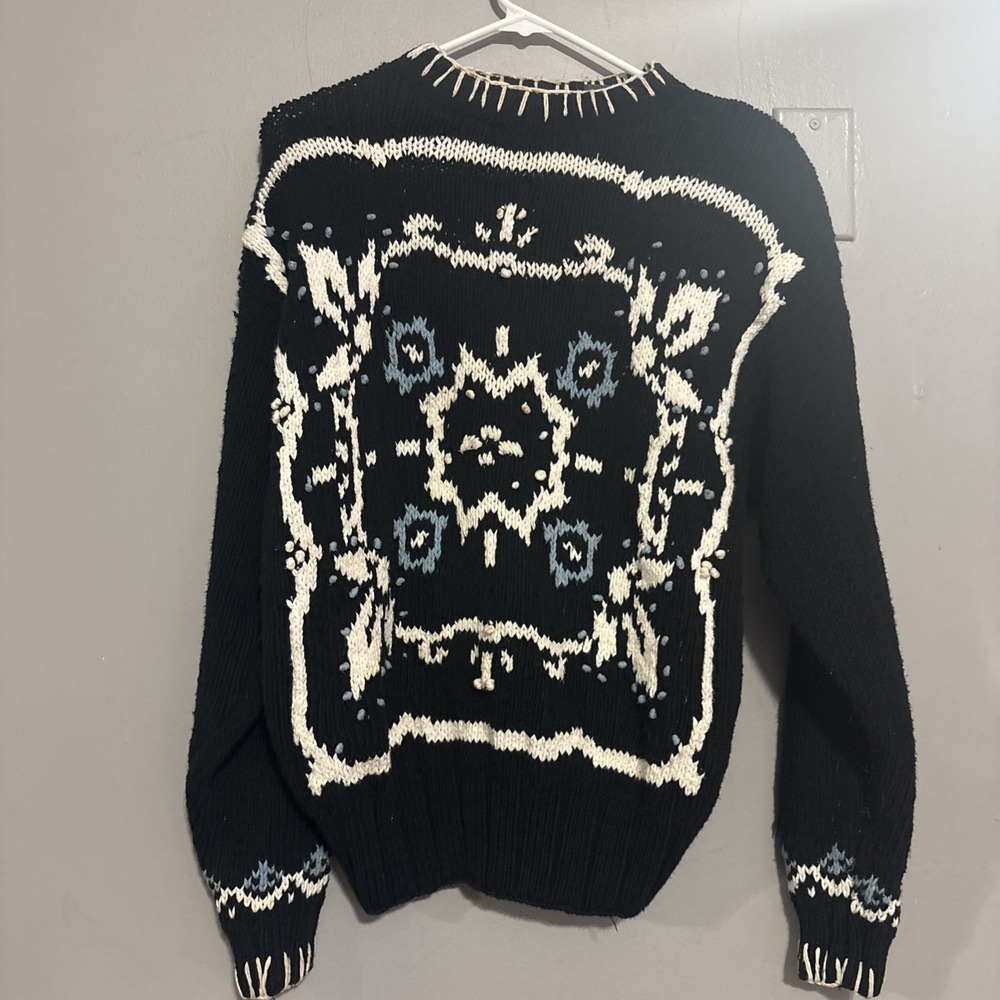 Vintage Liz Wear Hand Knit Sweater Sz Med Snowflake 3D Knit Cottage‎ Core 90s